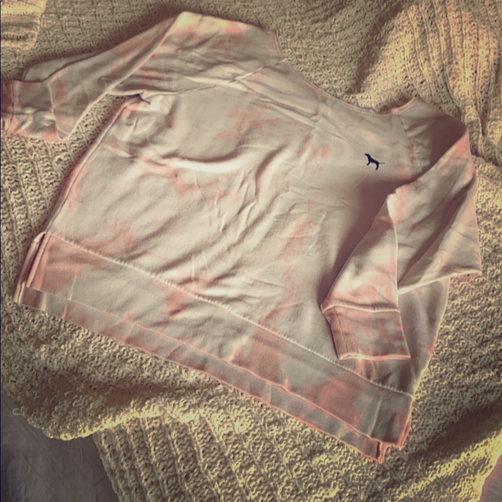 PINK Tie-dye white & pink sweatshirt off shoulder